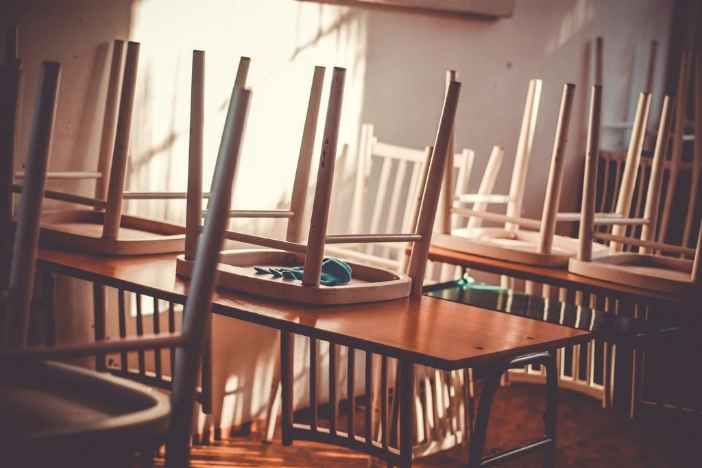 Wooden chairs and tables in a workshop