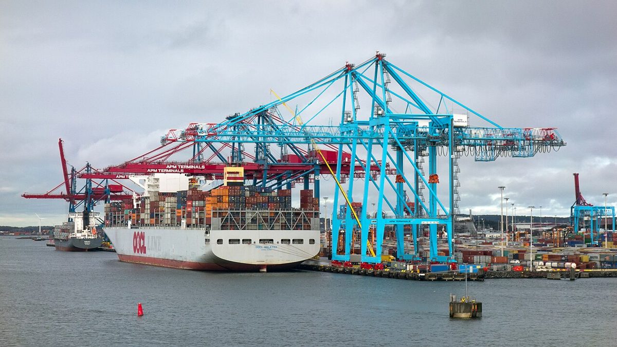 Container ship at a port